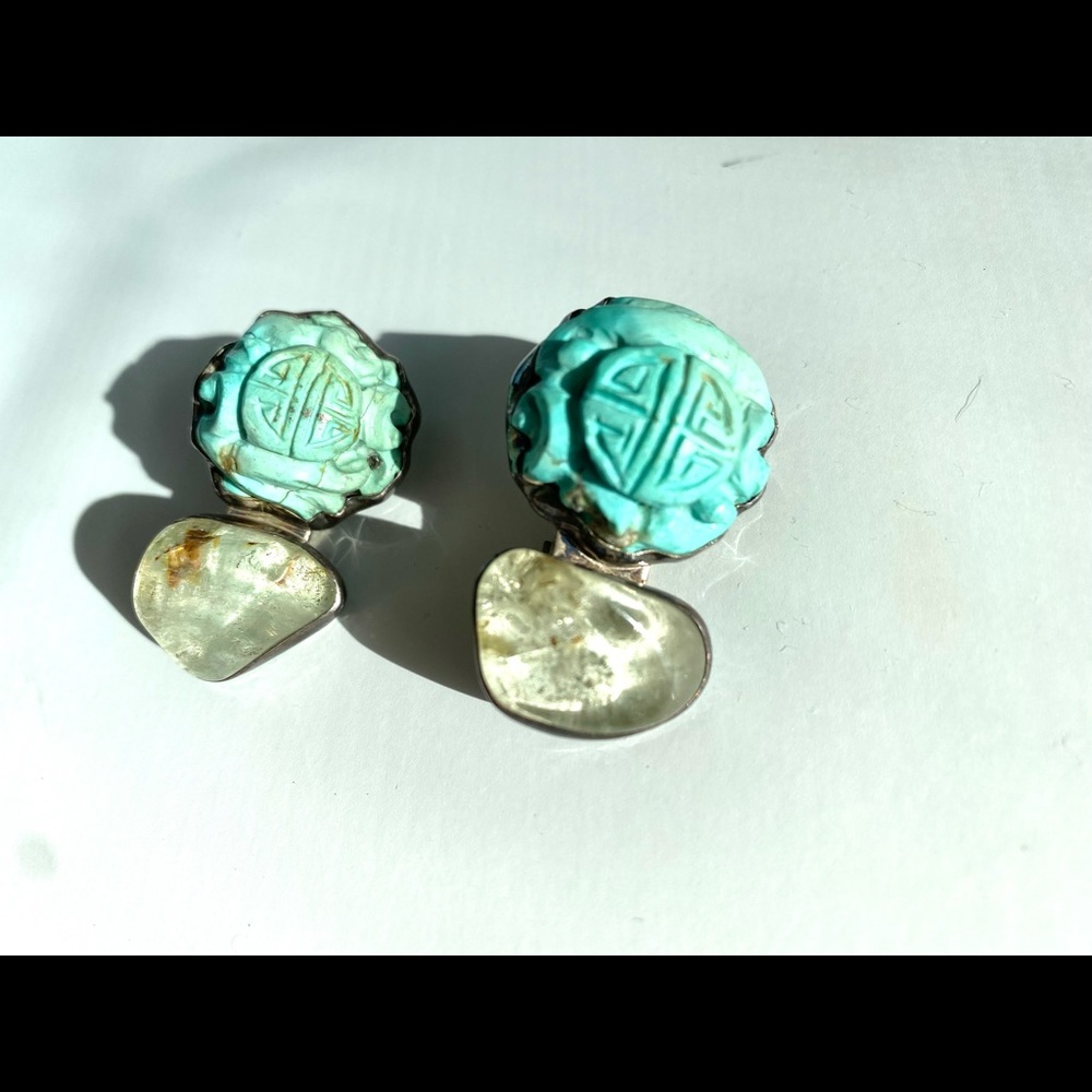Rebecca Collins Two Stone Turquoise Earrings